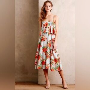 Anthropologie Paper Crown + Rifle Paper Co. Poppy Field Dress RARE size Large